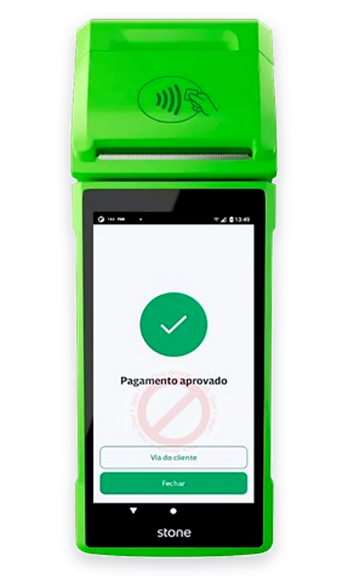 Maquininha exibindo pagamento aprovado